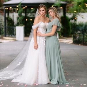 Green Bridesmaid dress with flutter sleeves